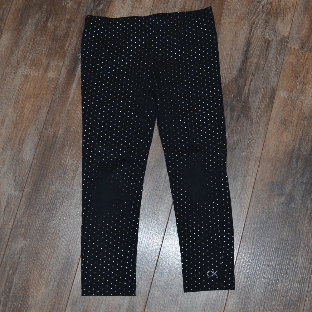 Black Leggings w/Silver Polka Dots